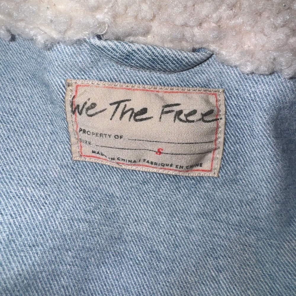 We The Free Free People Sherpa Lined Denim‎ Jacket Small Hooded Light Wash - Picture 8 of 8